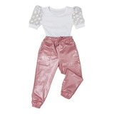 Conjunto Feminino Rosa E Branco Infantil Mini Diva Luxo