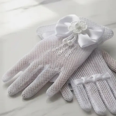 Guantes Blancos Presentación, 1era Comunión, Niña Red Malla Blanco