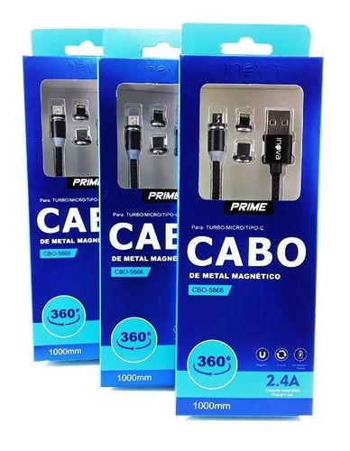 Cabo Magnético Inova Conectores V8 - iPhone E Type C Prime