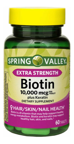 Biotina 10.000 Mcg Plus Keratin - 60 Caps - Spring Valley