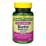 Biotina 10.000 Mcg Plus Keratin - 60 Caps - Spring Valley