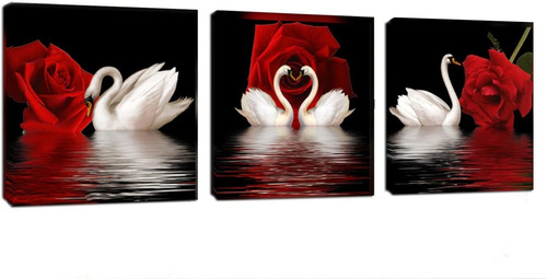 3 Paneles De Hermosos Cisnes Romanticos Impresos Sobre Lien
