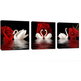 3 Paneles De Hermosos Cisnes Romanticos Impresos Sobre Lien