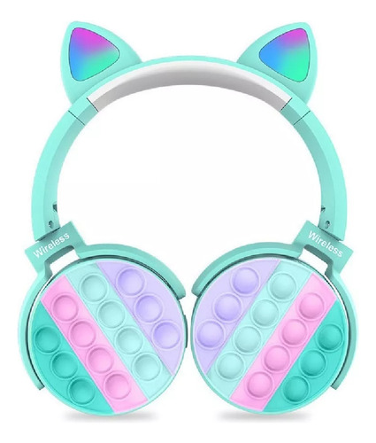 4x3 Audifonos Bluetooth Diadema Gato Oreja Kawaii Pop It Led