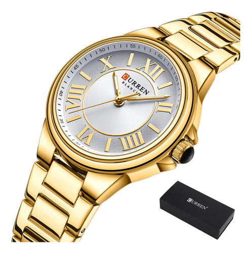 Relojes De Cuarzo Sencillos Para Mujer Curren 9091 Con Correa De Color Dorado/blanco