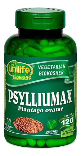 Psyllium Unilife Vitamins Psylliumax 120 Cáps Sabor Neutro