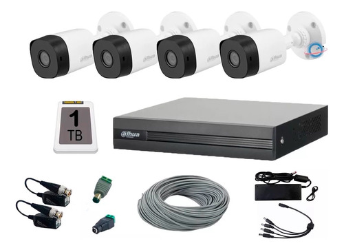 Kit Circuito Cerrado 4 Cámaras Cctv Dahua 100m Utp 1 Tb 720p