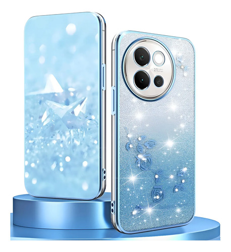 Funda Para Vivo V40 Lite 5g Ultradelgado Antigolpes Suave Tpu Elegante Galvanoplastia Brillo Flores Con Gradiente