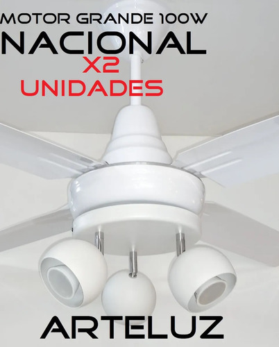 Ventilador Blanco Pala De Chapa + Plafon 3l Bocha Y Lamp X2u