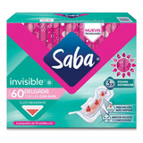 60 Toallas Femenin Saba Invisible Delgada Alas Cómoda Absorb