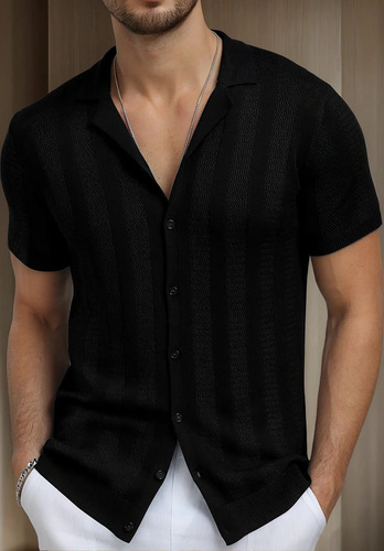 Camisa Casual Playa Manga Corta Con Button Para Hombre