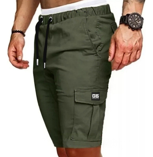 Bermuda Cargo De Gabardina Hombre Shorts Jogger Con Bolsillo