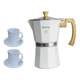 Set Cafetera Italiana Blanca Jarrito Americano Plato X2