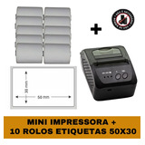 Mini Impressora Bluetooth + 10 Rolos Etiqueta Adesiva 57x30