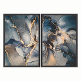 Dois Quadros Decorativos Mármore Azul Gold 90x60 Sala Quarto