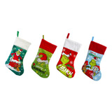 Juego De Bolsas Regalo Con Calcetín Navideño Grinch 4 Pcs C