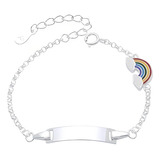 Pulsera Identidad Con Arcoiris Plata 925 Personalizado Nenes