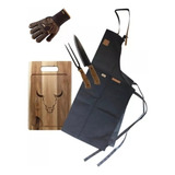 Set Parrillero Wayu Delantal Cuchillo Tenedor Tabla Guante 