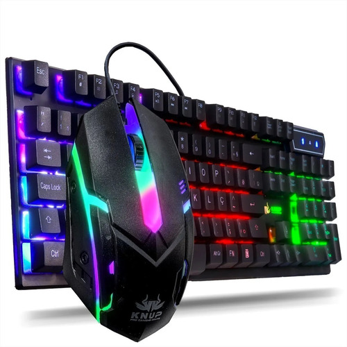 Kit Gamer Teclado Semi Mecânico Luminoso Abnt2 Mouse Pc Usb