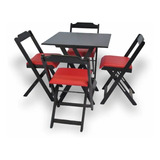 Jogo De Mesa Dobrável 70x70 C/ 4 Cadeiras Estofadas Vermelho