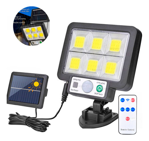 Refletor 200w Led Solar Parede Poste Sensor Presença Ip65