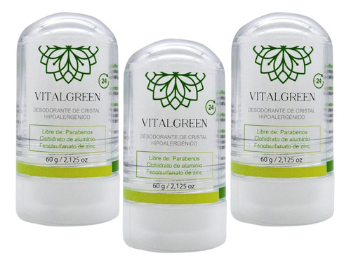 3 Piezas Vital Green Desodorante Cristal Alumbre 60gr