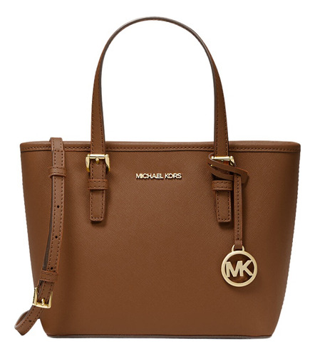 Bolsa Michael Kors Jet Set Travel Extra Small Leather Tote Acabado De Los Herrajes Dorado Color Marrón Color De La Correa De Hombro Marrón