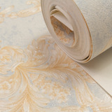 Papel De Parede Vinilico Lavavel Arabesco Azul Bebe Dourado 