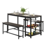 Mesa De Cocina De 3 Piezas Y 4 Comensales 139 Cm Con Bancos