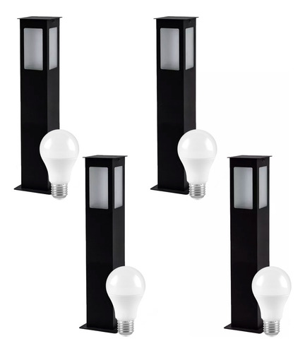 Pack X 4 Farol Marca Sendero Jardin Hierro 60cm + Focos Led