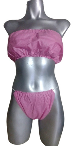 Paq 30 Top Y 30 Bikinis Desechables Para Spa Rosa Con Envío