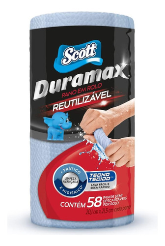 Pano Reutilizável Papel Toalha Duramax Scott Azul C/58un.