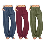 Pack 3 Pantalones Casuales Suelto De Bamboo Y Lino Mujer