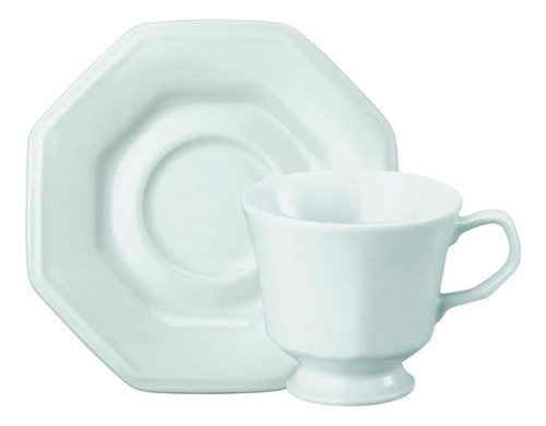 12 Xícaras Chá Com Pires 200 Ml Porcelana Prisma Schmidt Cor Branco