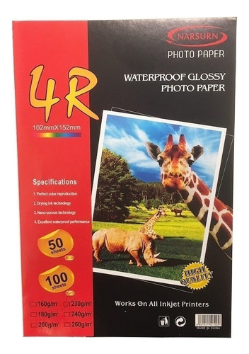 Papel Foto Fotografico Brillante Glossy 4r 100 Hojas 10x15