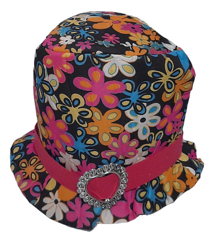 Sombrero Galera Alta Estampado Flores Con Hebilla