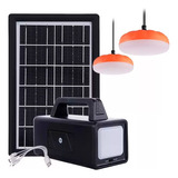 Kit Bateria Portátil Painel Solar 2 Lâmpadas Led 2usb Cor Preto