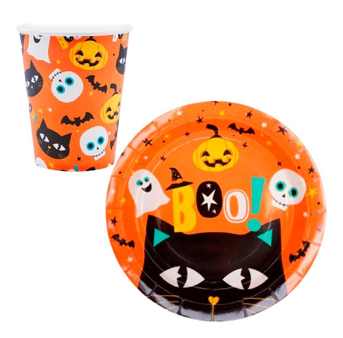 Combo Decoracion Halloween Plato Vaso Descartable Cotillon