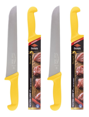 Kit 4 Facas Carne Açougue Profissional 12 Corneta Premium