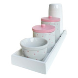 Kit Higiene Bebê Moderno Bandeja Porcelana Poá Rosa Térmica