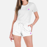 Conjunto Feminino Camiseta Algodão E Short Tactel Estampas