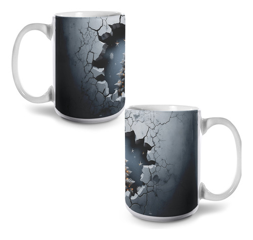 Taza Navideña Arbol En Rocas 3d Personalizada 15oz Mod411