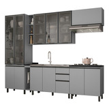 Cozinha Modulada Completa 290cm Com Cristaleira 6 Peças Beli