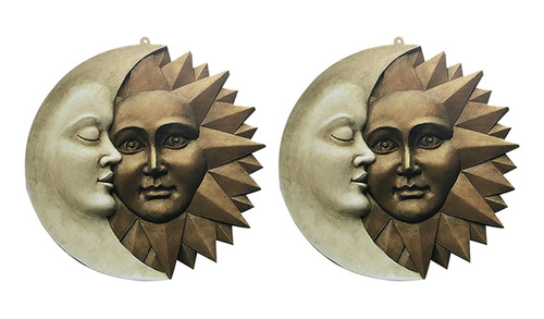 2 Esculturas De Pared De Sol Y Luna, Iconos Celestiales De L