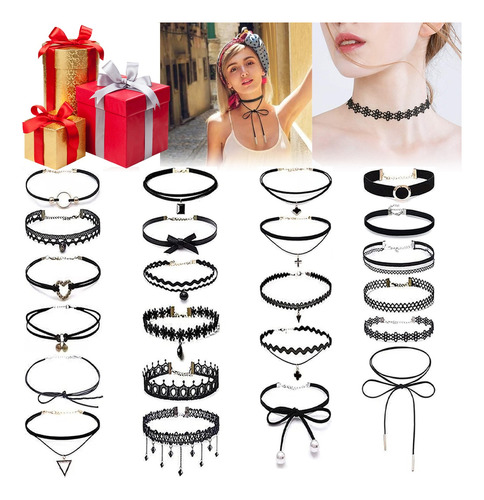 23pz Gargantilla De Collares Accesorios, Encaje Negro Choker