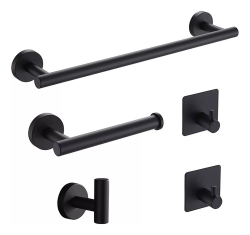 Set De Accesorios D/baño Acero Inoxidable Negro, Plata, 5 U.