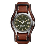 Reloj Hombre Fossil Fs5974 Defender Solar Color De La Correa Marrón Color Del Bisel Plateado Color Del Fondo Verde