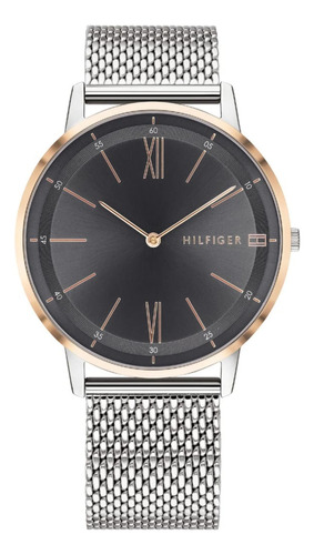 Reloj Tommy Hilfiger 1791512 Malla Plateada, Fondo Negro