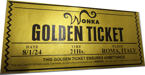  Invitaciones Wonka Ticket Dorado - Digital