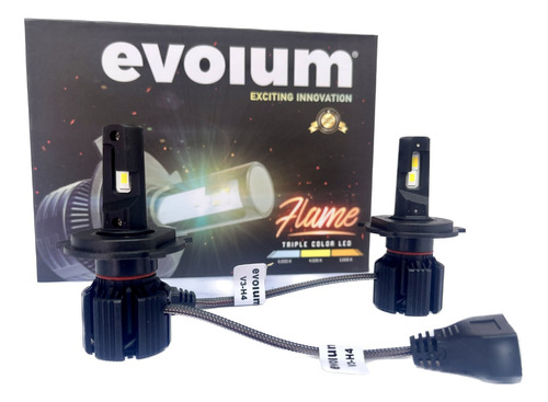 Kit De Focos Led Evolum Flame Tricolor 14000lm H4/h13/9007